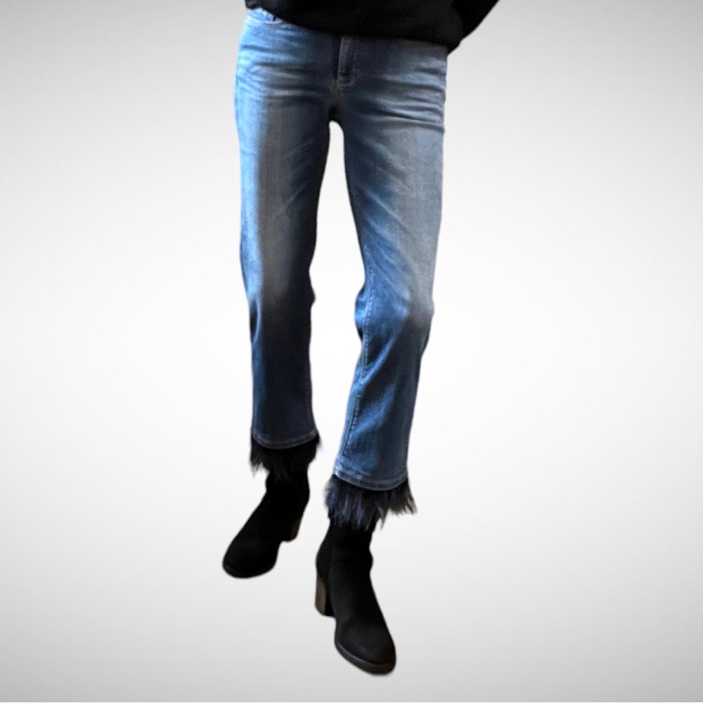 Cambio Cropped Jeans with Detachable Feather Fringe 34